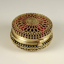 Load image into Gallery viewer, Antique Victorian Ruby Glass Pill Box Ormolu Filigree
