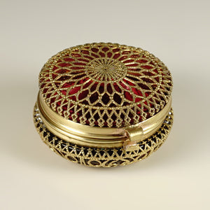 Antique Victorian Ruby Glass Pill Box Ormolu Filigree