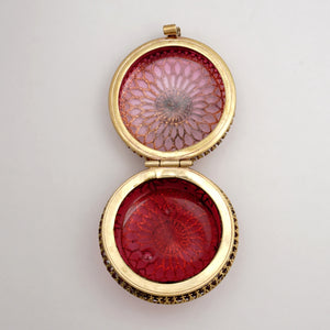 Antique Victorian Ruby Glass Pill Box Ormolu Filigree