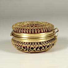 Load image into Gallery viewer, Antique Victorian Ruby Glass Pill Box Ormolu Filigree
