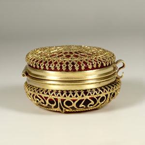 Antique Victorian Ruby Glass Pill Box Ormolu Filigree