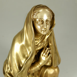 Antique French Bronze Statue Virgin Mary in Prayer, Religious Sculpture