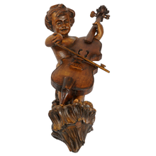 Load image into Gallery viewer, Antique Baroque Style Carved Wood Putti &amp; Cello Figural Wall Mount
