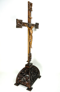 Antique Black Forest Carved Wood Crucifix Corpus Christi Jesus Christ Religious Hand Carved Altar Piece