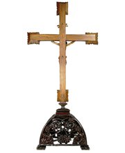 Load image into Gallery viewer, Antique Black Forest Carved Wood Crucifix Corpus Christi Jesus Christ Religious Hand Carved Altar Piece
