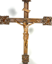 Load image into Gallery viewer, Antique Black Forest Carved Wood Crucifix Corpus Christi Jesus Christ Religious Hand Carved Altar Piece
