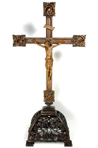 Antique Black Forest Carved Wood Crucifix Corpus Christi Jesus Christ Religious Hand Carved Altar Piece