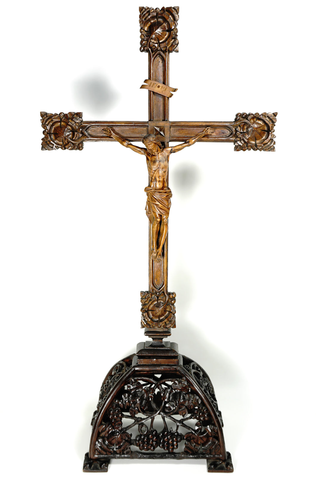 Antique Black Forest Carved Wood Crucifix Corpus Christi Jesus Christ Religious Hand Carved Altar Piece