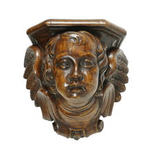 Load image into Gallery viewer, Antique Hand Carved Wood Cherub Angel Sculptural Wall Shelf Console Bracket

