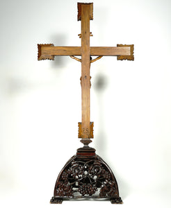 Antique Black Forest Carved Wood Crucifix Corpus Christi Jesus Christ Religious Hand Carved Altar Piece