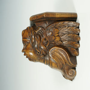 Antique Hand Carved Wood Cherub Angel Sculpture Console Wall Shelf Bracket
