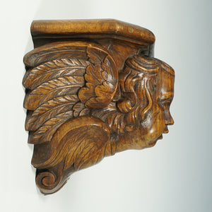 Antique Hand Carved Wood Cherub Angel Sculpture Console Wall Shelf Bracket