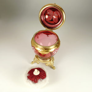 Antique Bohemian Moser Cranberry Glass Raised Gilt Enamel Box Powder Jar