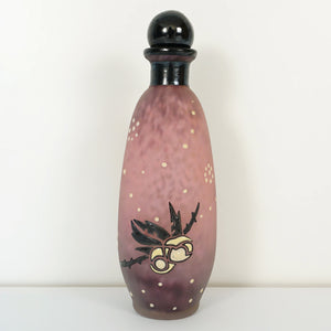 Art Deco French Glass Perfume Bottle Andre Delatte Nancy Enamel Roses