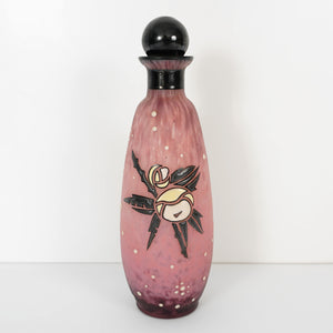 Andre Delatte Nancy French Perfume Bottle Art Deco Enamel Pink Pate De Verre Glass