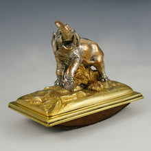 Load image into Gallery viewer, Antique French Silvered &amp; Gilt Bronze Elephant Inkwell &amp; Ink Blotter Animalier Desk Set
