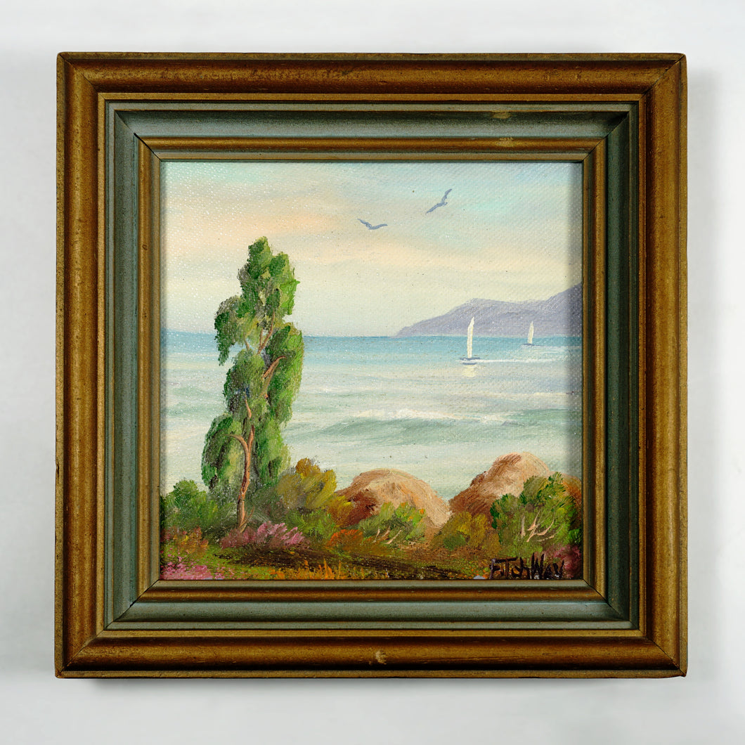 William Fitch Wray Miniature Oil Painting California Coastal Landscape