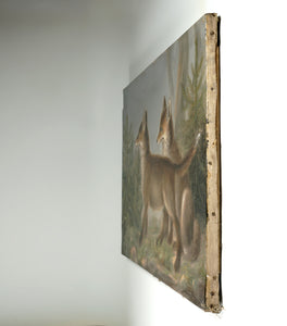 Portrait of Fox Cubs, Oil Painting Heinrich Carl Schubert Austrian Wildlife Animal Genre