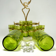 Load image into Gallery viewer, Antique French Baccarat Crystal Green Chartreuse Liquor Service Tantalus Whiskey Set, Bronze Caddy
