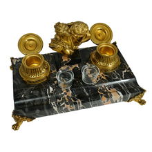 Load image into Gallery viewer, French Gilt Bronze Nero Portoro Marble Inkwell, Lovers Sculpture, Desk Ink Stand
