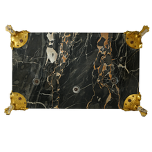 Load image into Gallery viewer, French Gilt Bronze Nero Portoro Marble Inkwell, Lovers Sculpture, Desk Ink Stand
