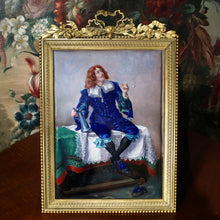 Load image into Gallery viewer, Antique French Limoges Enamel on Copper Plaque Smoking Cavalier Miniature Portrait Painting
