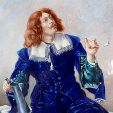 Load image into Gallery viewer, Antique French Limoges Enamel on Copper Plaque Smoking Cavalier Miniature Portrait Painting
