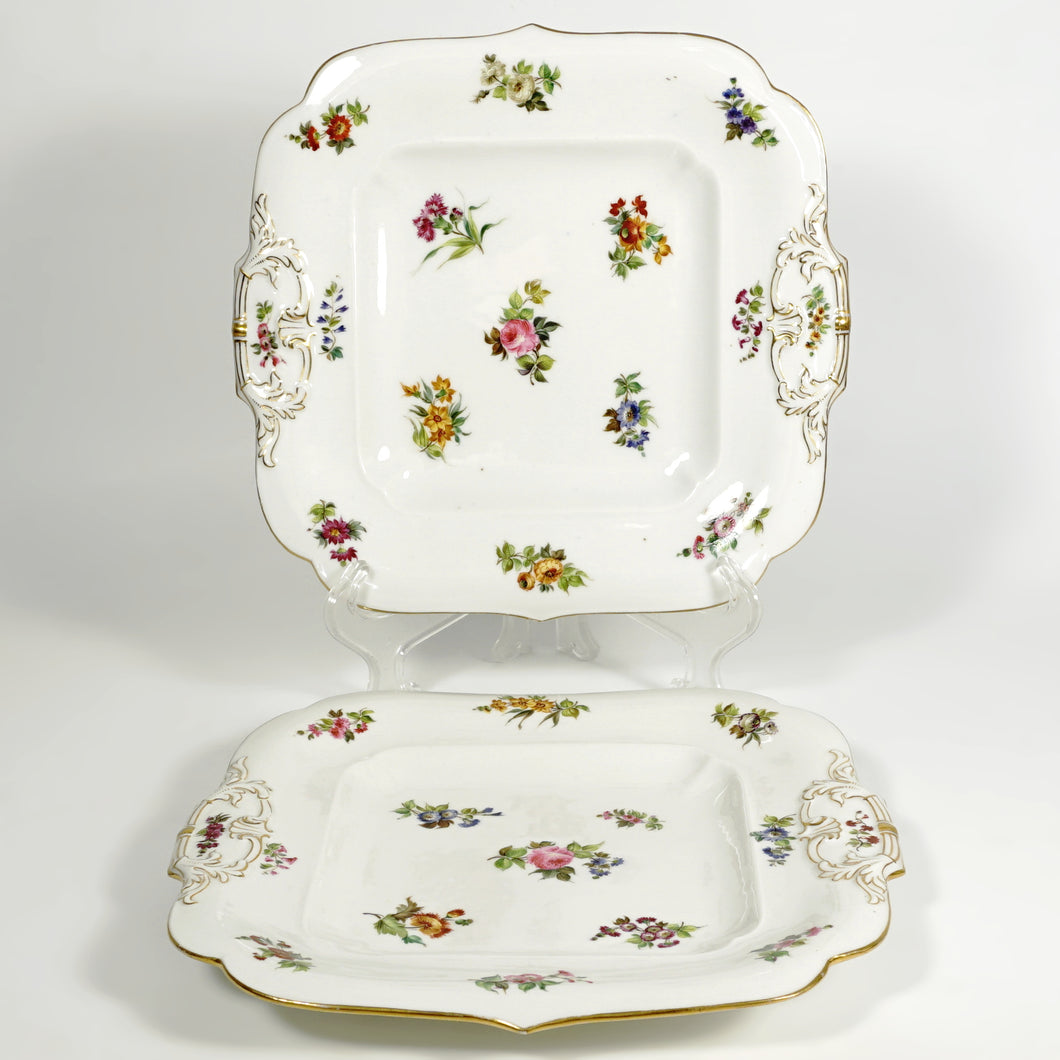 Jacob Petit Antique French PAIR Hand Painted Paris Porcelain Square Serving Plates