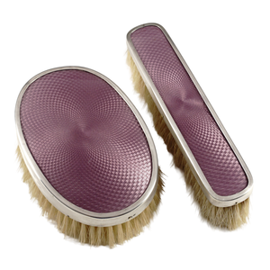 Art Deco French Sterling Silver Guilloche Enamel Clothes Brush Set