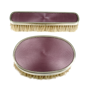 Art Deco French Sterling Silver Guilloche Enamel Clothes Brush Set