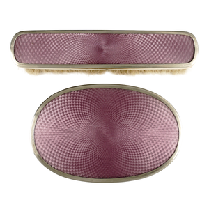 Art Deco French Sterling Silver Guilloche Enamel Clothes Brush Set