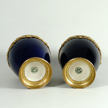 Load image into Gallery viewer, Antique French Sevres Optat Milet Ceramic PAIR Vases Bronze Mounts
