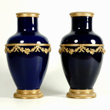 Load image into Gallery viewer, Antique French Sevres Optat Milet Ceramic PAIR Vases Bronze Mounts
