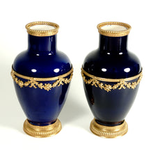 Load image into Gallery viewer, Antique French Sevres Optat Milet Ceramic PAIR Vases Bronze Mounts
