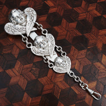 Load image into Gallery viewer, Antique Victorian Silver Chatelaine Belt Clip Fob Chain, Cherubs, Angels
