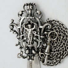 Load image into Gallery viewer, Antique French Silver Chatelaine Belt Clip, Fob Chain, Ornate Putti Figure
