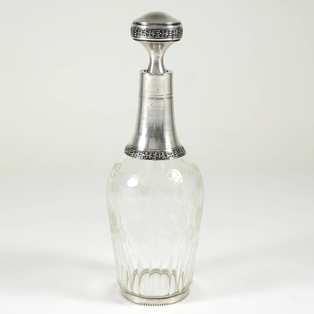 Antique French Sterling Silver Cut Glass Liquor Decanter