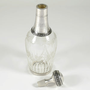 Antique French Sterling Silver Cut Glass Liquor Decanter