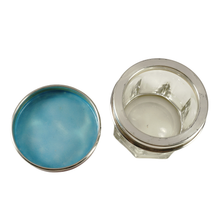 Load image into Gallery viewer, Art Deco French Sterling Silver Guilloche Enamel Glass Powder Jar, Dresser Box

