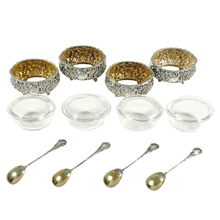 Load image into Gallery viewer, Antique French .800 Silver Open Salt Cellars &amp; Spoons Set of 4, Boxed
