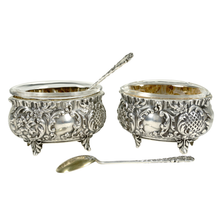 Load image into Gallery viewer, Antique French .800 Silver Open Salt Cellars &amp; Spoons Set of 4, Boxed
