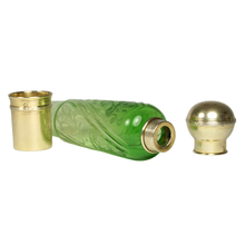 Load image into Gallery viewer, Antique French Sterling Silver Green Glass Liquor Flask
