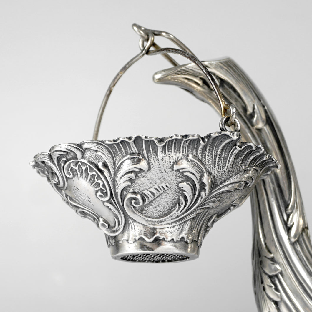 Antique French Sterling Silver Tea Strainer Basket In the Spout