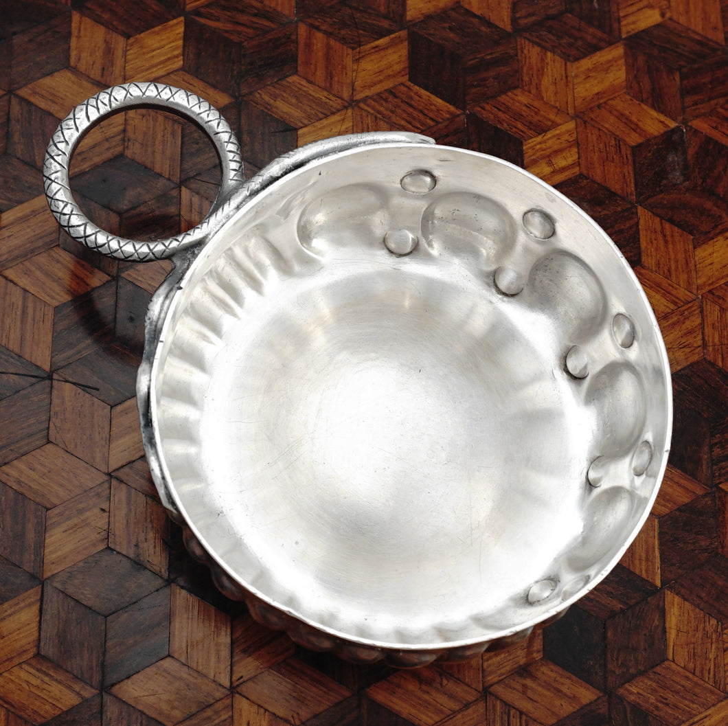 French Sterling Silver Tastevin Wine Taster Sommelier Cup, Snake Handle