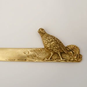 Antique French Signed Bronze Letter Opener, Grouse Hunting Game Bird