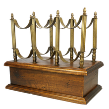 Load image into Gallery viewer, Antique French Brass and Wood Table Top Wine Rack Display Holder
