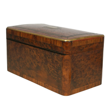 Load image into Gallery viewer, Antique French Tea Caddy Box Burl Wood Brass Inlay
