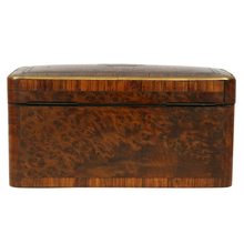 Load image into Gallery viewer, Antique French Tea Caddy Box Burl Wood Brass Inlay
