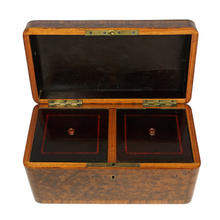 Load image into Gallery viewer, Antique French Tea Caddy Box Burl Wood Brass Inlay

