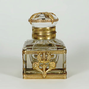 Antique French Gilt Bronze Cut Crystal Inkwell Neoclassical Empire